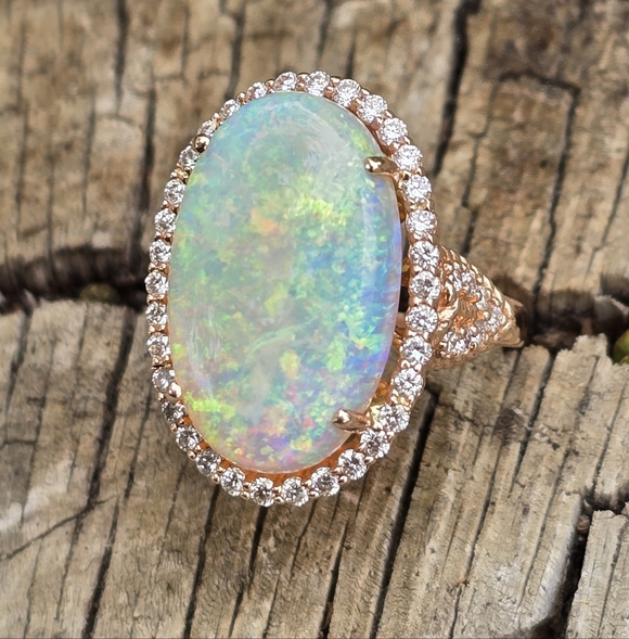 OPAL DIAMOND RING SOLID 14K ROSE GOLD - Picture 3 of 16